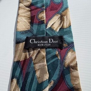Dior Silk Patterned Tie in Teal, Burgundy & Gold